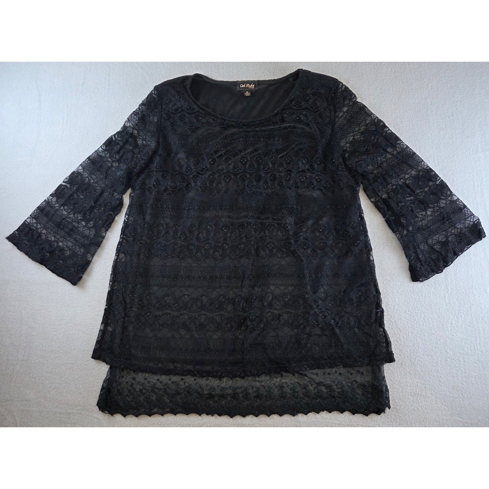 Cal Style Black Lace Blouse 3/4 Sleeve Vamp Romantic Dark Victorian Goth Size XL